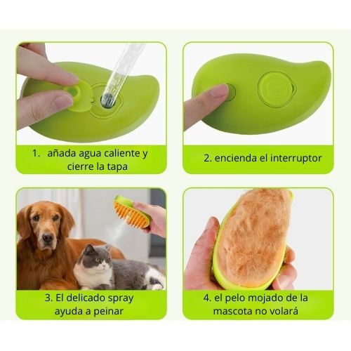 Cepillo Autolimpiante con Vapor para Mascotas